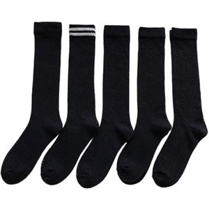 yeeplant Katoenen dames 5 paar zachte elastische eenvoudige rekbare sokken buis: antislip over de kuitsokken, laarzen wasbaar, Zwart & Wit, Eén Maat