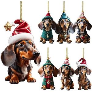 7 stuks teckel decoratie | teckel decoratie | teckel kerstdecoratie boomversiering | grappige teckel hondenversiering voor de kerstboom