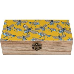 Blauwe bijen houten kist met scharnierend deksel voor aandenken ambachten doe-het-zelf opslag sieraden gepersonaliseerde print container