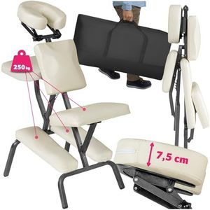 tectake® Opvouwbare Massagestoel - Tattoostoel - Ergonomische Kruk zonder Armleuning - Mobiele Draagbare Behandelstoel - Inclusief Draagtas voor Accessoires - Beige