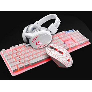 DKee toetsenborden Gaming Keyboard, 4Pcs Keyboard Gaming Mouse Computer Backlight Headset Thuis Waterdicht Mouse Pad (Color : White)