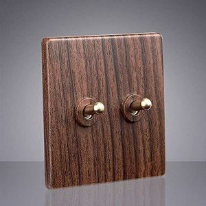 Wandschakelaar, bedieningsschakelaar 2-weg wandlamp messing hendel tuimelschakelaar kunststof houten paneel wandschakelaar 110-250V(2 Gang)