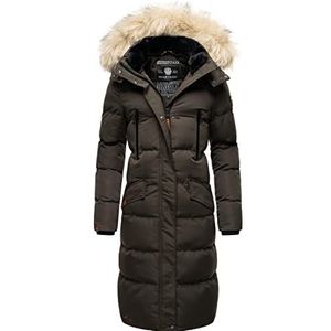 MARIKOO Sneeuwsterntje Winterjas voor dames, warme gewatteerde jas, lang met afneembaar kunstbont en capuchon, XS - XXL, antraciet, XXL