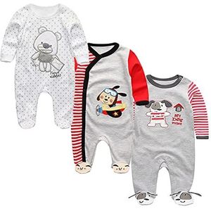 MAMIMAKA Baby rompertjes Pyjama Katoen Jumpsuit Jongens Meisjes Slaappak Lange Mouw Footed Bodysuits Uit één Stuk Outfits, Drie stuks-11, 0-3 maanden