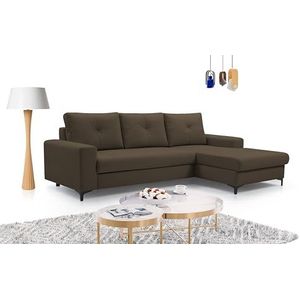 DomoHome Avra Hoekbank met slaapfunctie, bedlade, slaapbank met opbergruimte, modern design, comfortabele zithoogte, 41 cm, ideaal voor woonkamer, rechterkant, 251 x 165 x 85 cm, brons