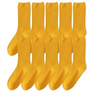YIJIANUO 10Pairs Retro Vrouwen Katoen Losse Sokken Herfst Winter Breien Effen Kleur Lange Zwart Roze Koreaanse Japanse Student Meisjes, Geel, One size