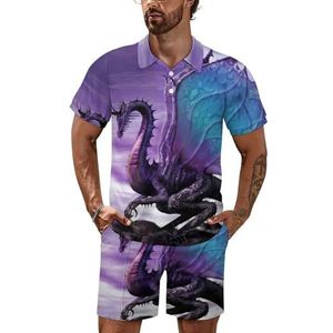 Fantasy Dragon Paars Poloshirt Set Korte Mouw Trainingspak Set Casual Strand Shirts Shorts Outfit L