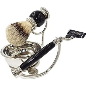 scheerkwaststandaard, Scheermeshouder Praktische herenscheermesborstelstandaard, mode 4 in 1 zwart geëmailleerde scheermescadeauset, mannelijke dassenhaar mok kom scheerkwasthouder
