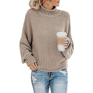 Herfst/Winter Sweater Dames Dikke Draad Coltrui Trui Vrouwen, kaki, XL