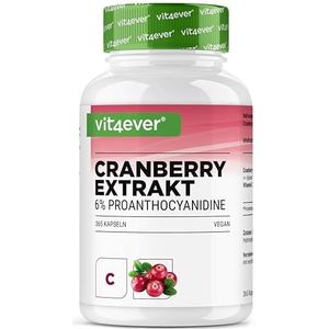 Cranberry extract + Vitamine C – 365 cranberrycapsules – 25:1-extract, overeenkomend met 25.000 mg – 6% proanthocyanidinen – Hooggedoseerd, zonder ongewenste toevoegingen, veganistisch