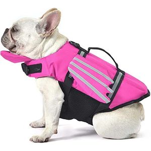 Reddingsvest voor honden, zwemvest met reflecterende vleugels, zwemvest voor het zwemmen en de veiligheid van je hond (roze, S)