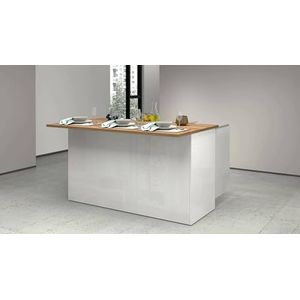 Dmora Isola Patrizio Hulptafel, keukenkast met 3 deuren, 100% Made in Italy, 155 x 90 x 90 cm, glanzend wit en eiken, lengte 155 cm
