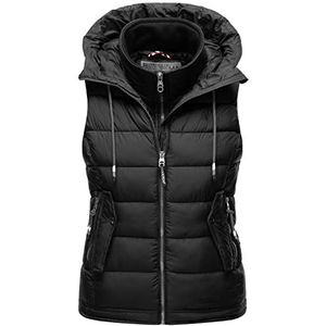 MARIKOO Taisaa licht overgangsvest voor dames, gewatteerd vest met capuchon, XS-3XL, zwart, S