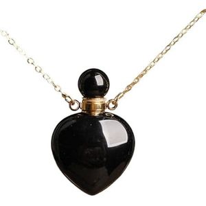 Women Heart Stone Essential Oil Pendant Necklace Roses Amethysts Quartz Perfume Bottle Necklace Jewelry Gift (Color : Black Agate)