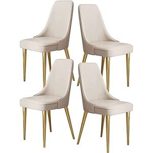 GEIRONV Moderne Keuken Stoel Set van 4, Woonkamer Zijstoelen Eetkamerstoelen met Zachte Pu Lederen Hoes Kussen Zitting en Metalen Poten Eetstoelen (Color : Creamy White, Size : 92 * 53 * 48cm)