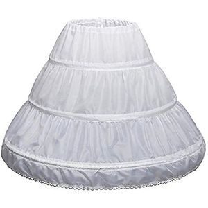 EXCLEN Petticoat voor meisjes en kinderen, A-lijn, 3 banden, eenlaagse crinoline met kant, bloemenmeisjesjurk, onderrok, verstelbare taille, voor leeftijd 6 - 11 jaar oud, wit, 6-11 Jaar
