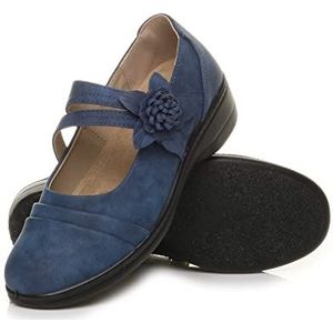 AJVANI Dames brede pasvorm platte grip zool gewatteerde Mary Jane haak & lus comfortabele schoenen maat, marineblauw, 40 EU