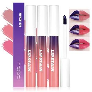 3 stuks Peel Off Lip Stain Tattoo, Peel Off Lip Liner, Waterdicht en Transfer Proof Pink Lip Tint, Matte Finish Peel Off Lip Gloss, Non-stick Cup Liquid Lipstick Nude Lip Gloss voor Vrouwen