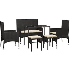 vidaXL 6-delige Loungeset met kussens poly rattan zwart