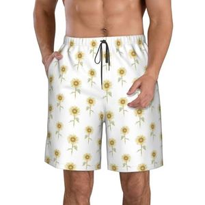 FRGMNT Blauw Beige Streep Print Heren Sneldrogende Zwemshorts Strand Korte Board Spa Trunks Elastische Gym Shorts Surfen Korte, Zonnebloem Handgeschilderde Bloemen, XXL