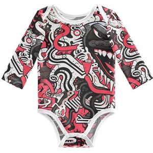 KAAVIYO Doodle Art koninklijke natter baby body lange mouwen katoen bodysuit voor neutrale pasgeborenen 3-24 maanden, Patroon., 12 Maanden
