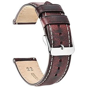 Olie gelooid leer 22mm 20mm 18mm horlogeband Quick release horlogeband band bruin compatibel met mannen vrouwen compatibel met fossiel (Color : Wine red-S, Size : 20mm)