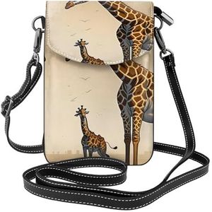 yefan Moeder en kind giraffe crossbody tas met rits, &vrouwen schoudertas met kaartsleuf, afneembare schouderriem, 19,2 x 12,5 cm., Zwart, Eén maat