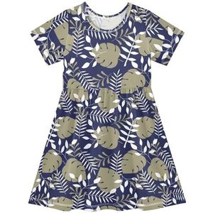 LI ZHI XIN Meisjesjurk voor kinderen, kinderen, zomer, korte mouwen, ronde hals, casual jurken voor kinderen van 2-8 jaar, tropische planten, boombladeren, Meerkleurig, 2 jaar