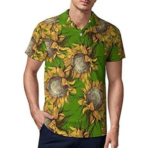Vintage zonnebloemen heren golf poloshirt zomer korte mouw T-shirt casual sneldrogende T-shirts XL