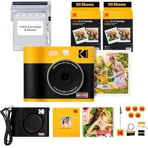 KODAK Mini Shot 3 ERA 4PASS 2-in-1 Instant Camera en Fotoprinter (3x3 inch), eerste 8 vellen + 60 vellen pakket, accessoirebundel, geel
