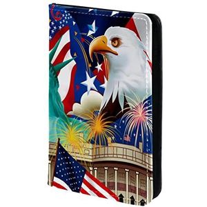 Vrijheidsbeeld Amerikaanse Vlag Eagle Gepersonaliseerde Paspoorthouder Paspoorthoes Paspoort Portemonnee Reizen Essentials, Meerkleurig, 11.5x16.5cm/4.5x6.5 in