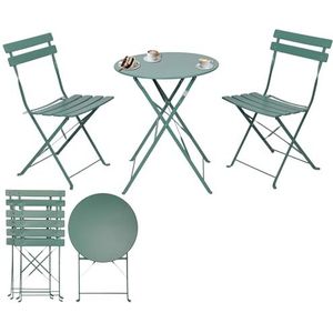 Albatros Bistroset 3-delig, groen, bistrotafel met 2 stoelen, inklapbare stoelen en tafel van robuust metaal, optimaal als balkonmeubelset of tuinmeubelset in modern design