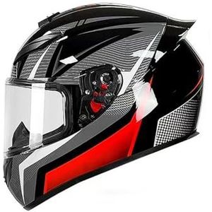 Full Face Motorhelm met Dubbele Achtervleugels DOT Gecertificeerd - Lichtgewicht en Duurzame Volwassen Motorfiets Straat Fietshelm (Gele lijnen, M)(Gray-red,Small)