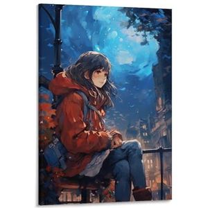 FOCCAR Vrouw Op Bank Gedrukt Canvas Posters Bloemen Lucht Anime Stijl Muur Decor voor Woonkamers Slaapkamer Wall Art