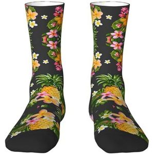 Tropische ananas Hawaiiaanse volwassen grappige 3d sokken crew sokken nieuwigheid sokken gag geschenken, zachte gezellige sokken., 2 Zwart-2, Eén Maat