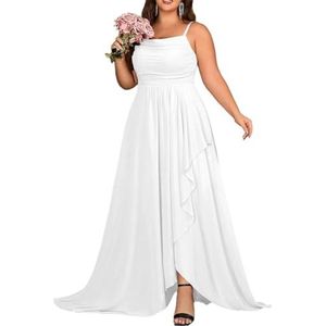 KURFACE Chiffon bruidsmeisjesjurk met split geplooide A-lijn bruidsmeisje formele avondjurk, Wit, 32