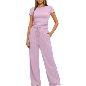 Women's 2 Piece Short Sleeve Tracksuit for Women UK Soft Stretch Loungewear Set Plus Size Wide Leg Trousers High Waist Yoga Outfits Ladies Casual Jogger Set Gym Clearance