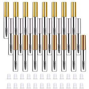 24 stuks 10 ml lege mascara-buis, wimperstaf etui, wimperbuisborstel, wimpercrème containerfles met 24 rubberen stoppen (3 kleuren)