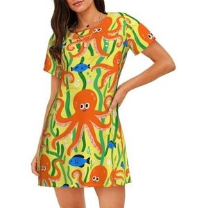 Zelinge Leuke Vrouwen Nachthemden Vrouwen Nachtshirt Slaap Shirts Voor Vrouwen Zachte Nachtkleding S-3XL, Oranje Marine Lifes Blauwe Vis, S