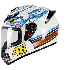 Full Face Motorhelm met Dubbele Achtervleugels DOT Gecertificeerd - Lichtgewicht en Duurzame Volwassen Motorfiets Straat Fietshelm (M)(White snow house,X-Large)