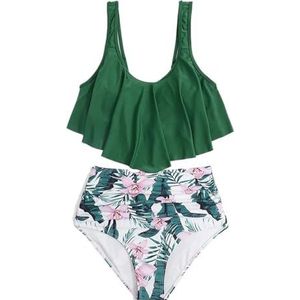 Bikiniset voor dames, tweedelige badmode, hoge taille, bikini, tankini-set, Groen, S