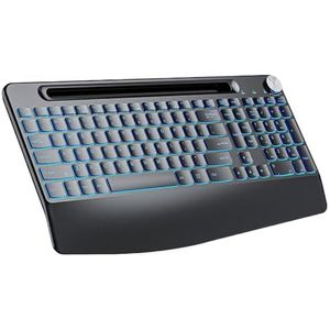 QPSJXN Ergonomische oplaadbare draadloze 2,4 g toetsenbordmuisset voor laptop met achtergrondverlichting, polssteun van de telefoon en muis jiggler (Koreaanse lay-out)