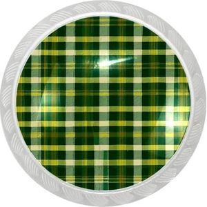 lcndlsoe Elegante ronde transparante kast knop set van 4, voor kast ijdelheden kasten meubelknop, groene retro plaid