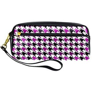 Kleine make-uptas voor dames,lederen make-uptasje,cosmetische reistas,Paarse Houndstooth Afdrukken