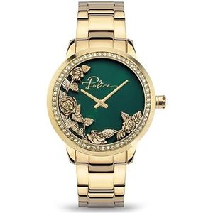 Police Camii analoog quartz uurwerk marine wijzerplaat met zilveren armband horloge voor vrouwen, Groen/Goud, armband