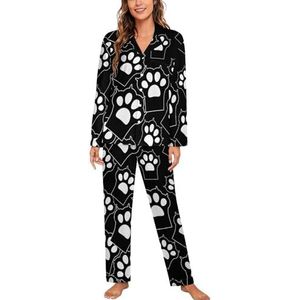 Grote Zwarte Kat Poot Lange Mouw Pyjama Sets Voor Vrouwen Klassieke Nachtkleding Nachtkleding Zachte Pjs Lounge Sets