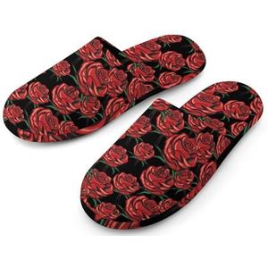 Rode Roos Bloemen Volledige Slippers Warme Anti-Slip Rubber Enige Huisschoenen van Drukmensen voor Indoor Hotel