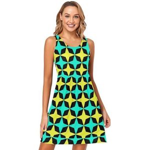 LI ZHI XIN Dames Zomerjurken Ronde Hals Casual A-lijn Mouwloze Vest Jurken met Zakken Vierpuntige Sterrenpatroon, Meerkleurig, S
