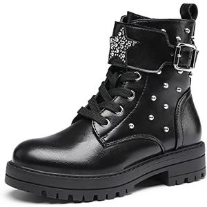 DREAM PAIRS Militaire rijlaarzen tot halverwege de kuit voor meisjes,Size 36,Zwart/Ve,SDBO2231K-E