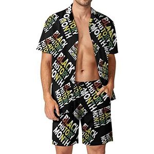 Zwarte geschiedenismaand Hawaiiaanse sets voor mannen Button Down Trainingspak met korte mouwen Beach Outfits XL